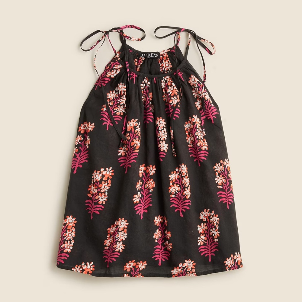 J. Crew Brown top with Pink Floral Design